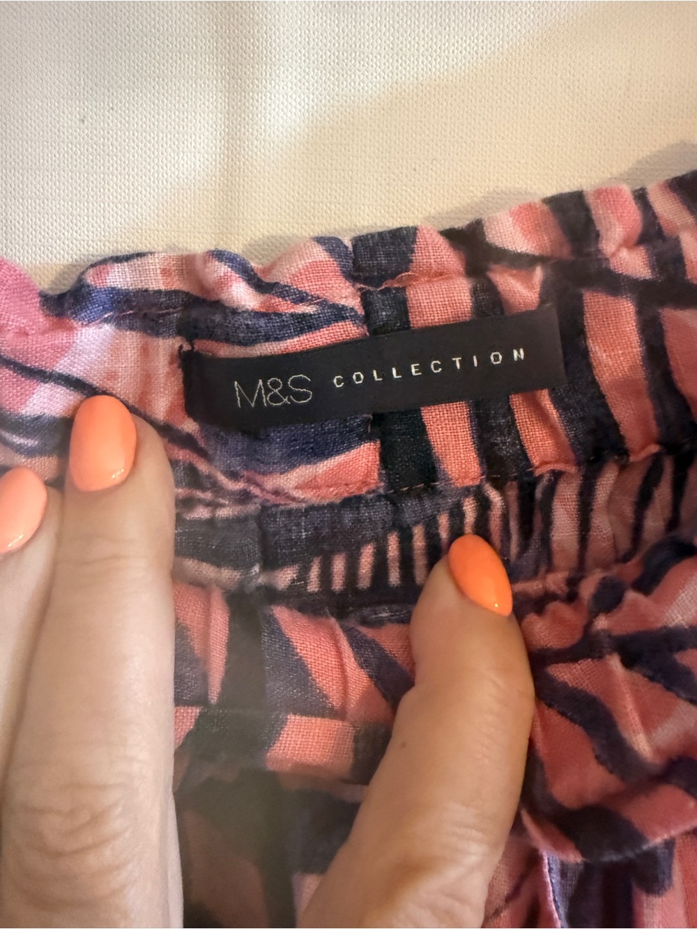 M&S Collection 100% Linen Tropical Palm Print Midi Skirt Pink UK 14 Regular - Picture 5 of 8